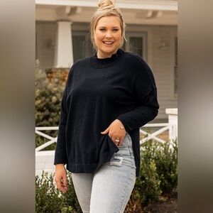 Plus Size Mock Neck Dropped Shoulder Sweater